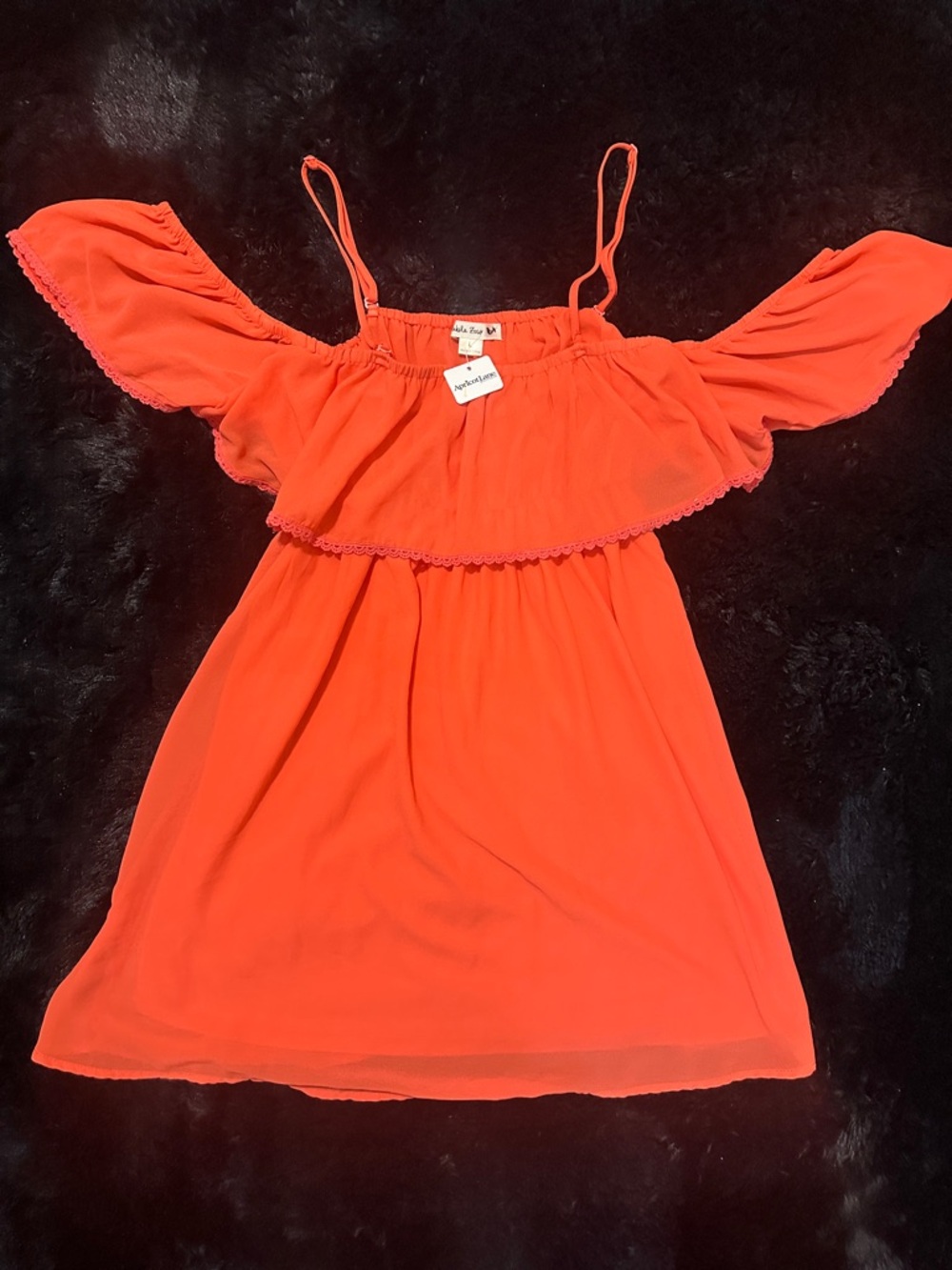 Coral Off-Shoulder Ruffle Dress from apricot lane.
